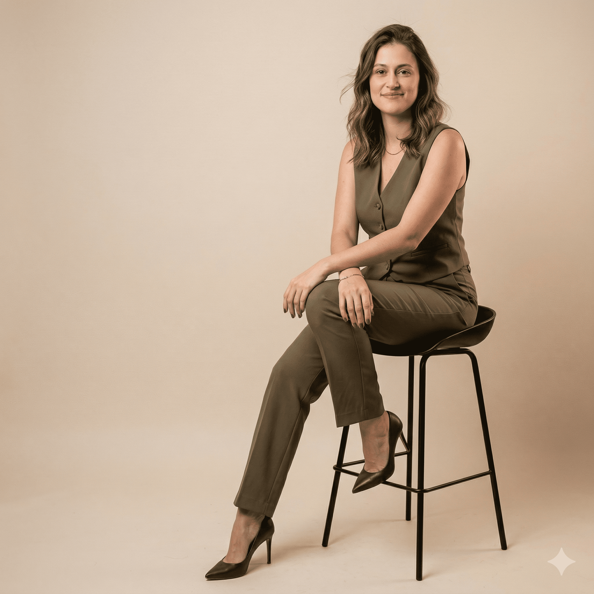 Eveline Luchese sentada em ambiente profissional